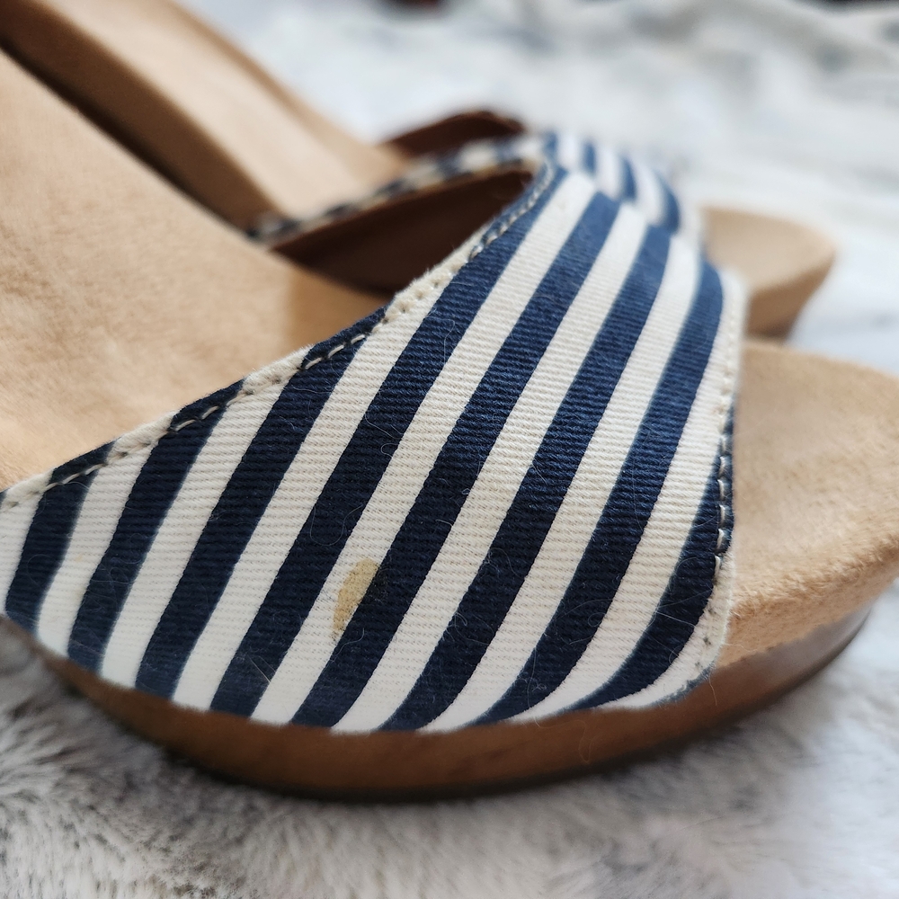 Brown and Navy Striped Wedge Sandals - Picture 5 of 9